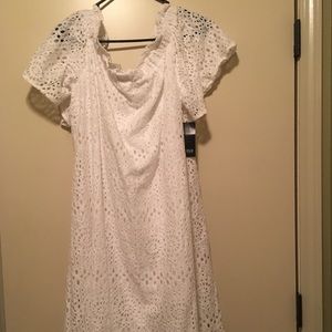 Off shoulder lace dress . Mid thigh . NEVER WORN
